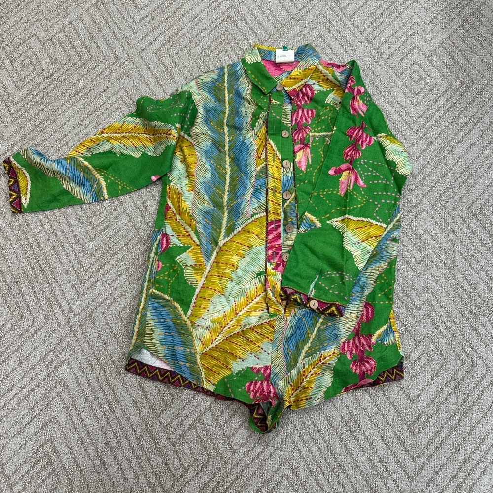 FARM Rio Green Tropical Print Romper